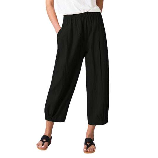 Loose harem high waist cotton linen cropped wide-leg women's pants