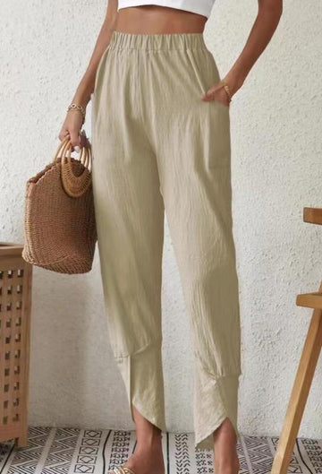 women's solid color casual cotton linen pants