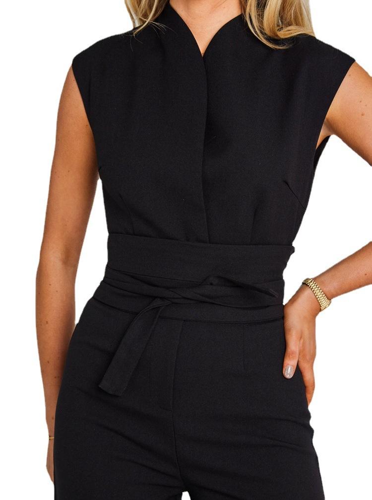 Slim Fit Women's Sleeveless Wide Leg Jumpsuit