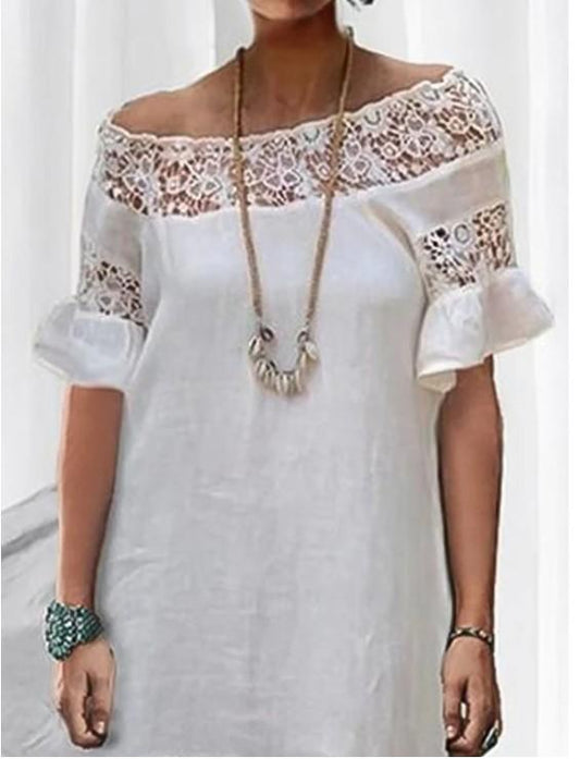 Women's Lace Loose Short Sleeve Casual Jumpsuit