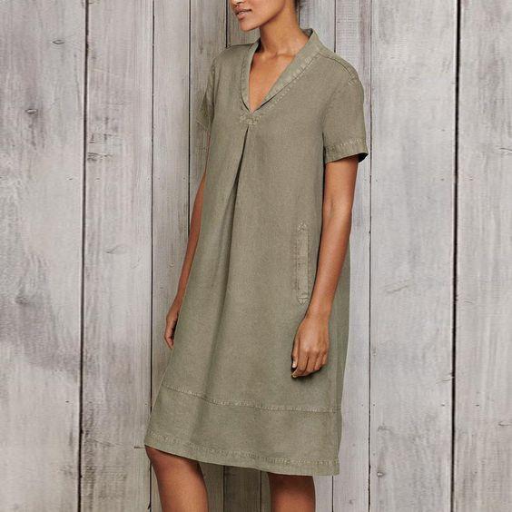 V-neck temperament vintage loose dress