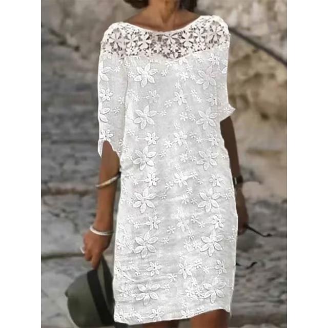 women's patchwork lace mid length dress