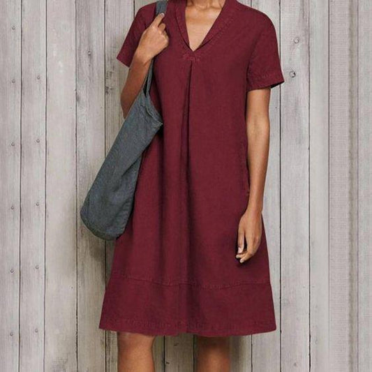 V-neck temperament vintage loose dress