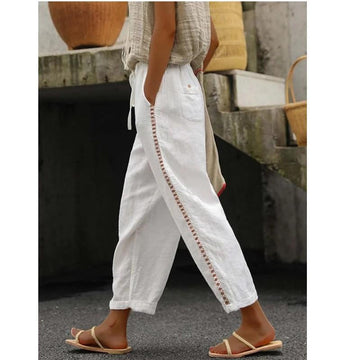 women's casual lace stitching trousers