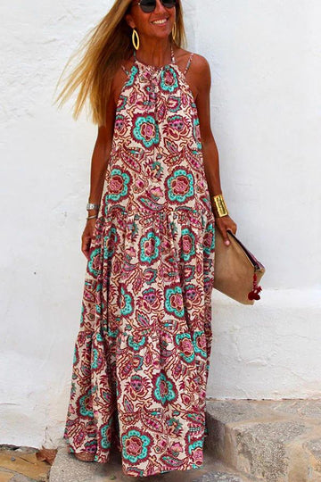 Sexy Printed Sling Maxi Dress