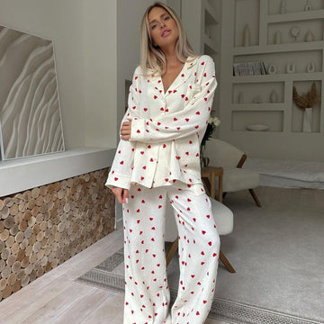 Elegant Floral Print Button-Up Pajama Set